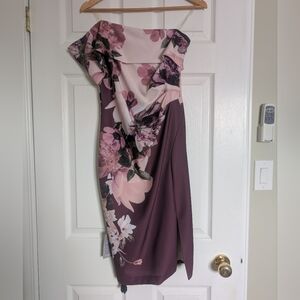 Le Chateau One Shoulder Floral Dress in Pink and Purple